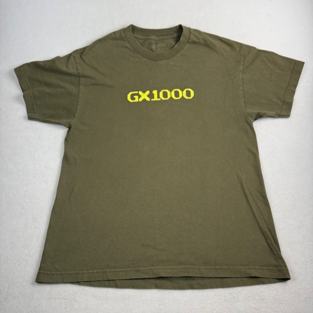 GX1000 Mens Logo‎ Graphic T-Shirt Olive Green Yellow Large Skate Streetwear